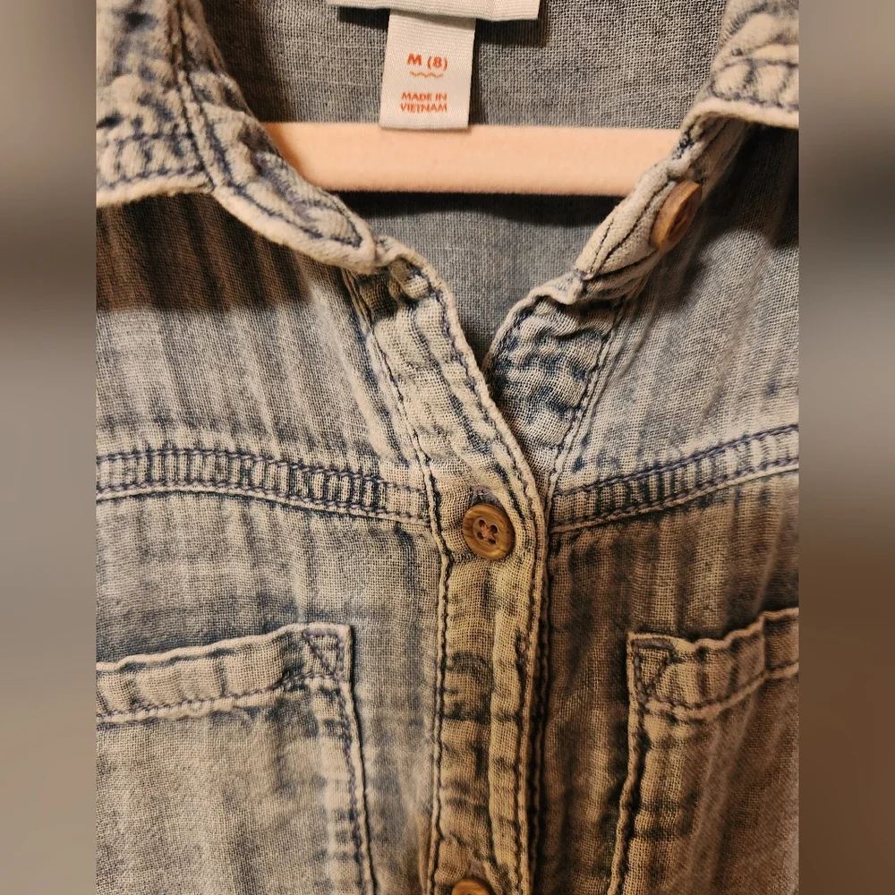 Cat&Jack Lightweight Blue Denim Short Sleeve Jumpsuit, Elastic Waist, Size8, NWT
